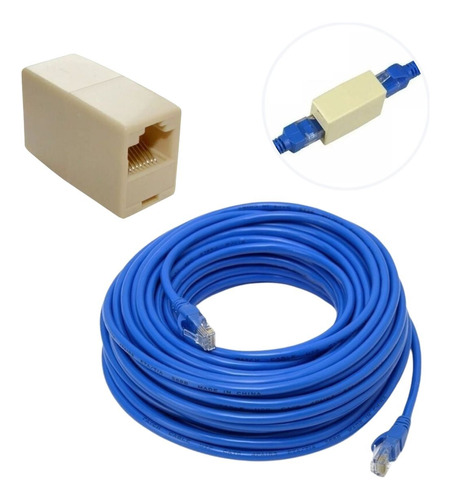 Emenda Cabo Ligar Junta Rj45 Conector + Fio Lan Rede 20m Kit