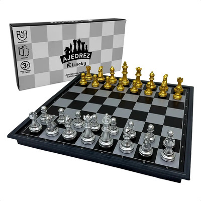 Ajedrez Magnetico Profesional Lincky Piezas De Color Plateada Y Dorado, Plegable Base Negro\u002Fgris | MercadoLibre