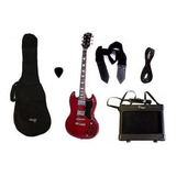 Combo Guitarra Electrica Parquer Sg Roja Amplificador 5w