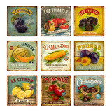 Pack 9 Letreros Metálicos 15x15 Carteles Cocina Frutos Retro