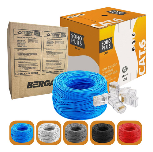 Cabo Rede 50m Furukawa Cat6 U/utp 24awg +14 Conector Rj45