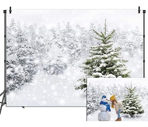 Fondo Invierno Navidad 8x6ft - Bosque Natural, Copos Nieve,