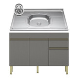 Balcão Gabinete 3 Portas Com Pia 120cm Lina K02 Gris