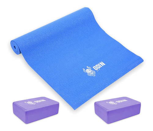 Kit Tapete Ioga Pvc E 2 Blocos Yoga Eva Tijolo Par Odin Fit