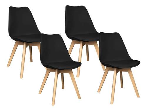 Set 4 Sillas Eames Acolchada Begonia Comedor Patas De Madera