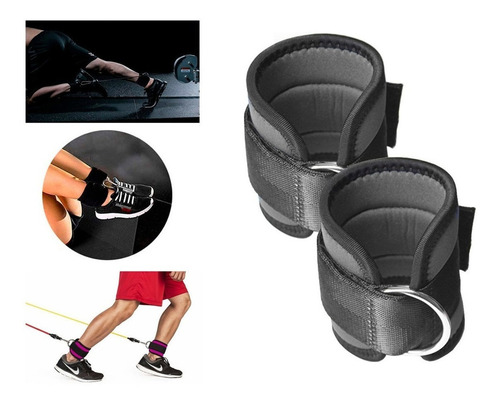 Par De Grilletes Correas Para Tobillo Gym Crossfit Crossover Color Negro