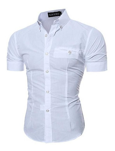 Camisa Social Masculina Slim Fit Manga Curta Com Elastano