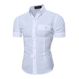 Camisa Social Masculina Slim Fit Manga Curta Com Elastano