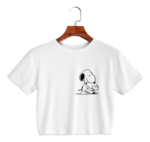 Crop Top Blanco Snoopy Y Woodstock - Charlie Brown Aesthetic