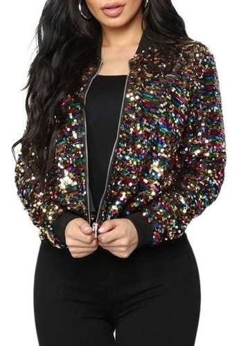 Chamarra Bomber Colorido Lentejuelas Brillantes Bl [s]