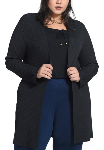 Cardigan Sobretudo Canelado Roupas Femininas Plus Size 