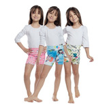 Kit 4 Shorts Infantil Roupa Crianças Cintura Alta Menina