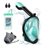 Viess Máscara De Snorkel Con Bolsa Impermeable, De Cara Completa Con Soporte Para Cámara, De Vista Panorámica De 180°, Antivaho Y Antifugas, Gafas Y Máscaras De Buceo Adultos, Verde, L/xl