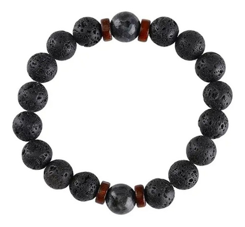 Pulsera Elastizada De Piedra Natural Volcánica Y Madera