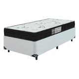 Cama Box Solteiro + Colchão D33 One Face - Couro Branco