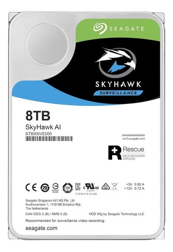 Disco Rigido Seagate Skyhawk 8tb Sata Videovigilancia Color Gris