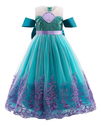 Niña Vestido De Princesa Sirena, Traje De Fiesta,falda Larga