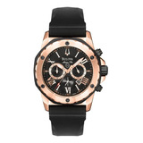 Reloj Pulsera Bulova Marine Star 98b104 De Cuerpo Color Rosa, Analógico, Para Hombre, Fondo Negro Color Negro Y Hebilla Simple