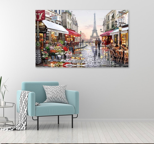 Paris Tipo Óleo 110x80cm Cuadro Canvas Con Marco Flotante