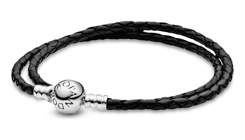 Brazalete Doble De Cuero Negro Pandora Moments