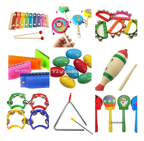 Kit De Percusión Infantil Color X 10 Flauta Maraca Xilofón