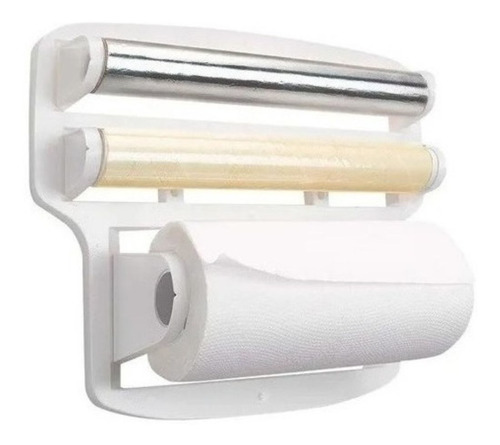 Suporte Cozinha Porta Papel  3x1 E Pvc Toalha Filme Alumínio