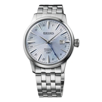 Reloj Seiko Presage Cocktail Time Gmt Ssk037 Caballero Correa Plateado Bisel Plateado Fondo Azul Claro | Envío gratis