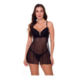 Lingerie Sensual Sexy Camisola Transparente Preta Com Bojo