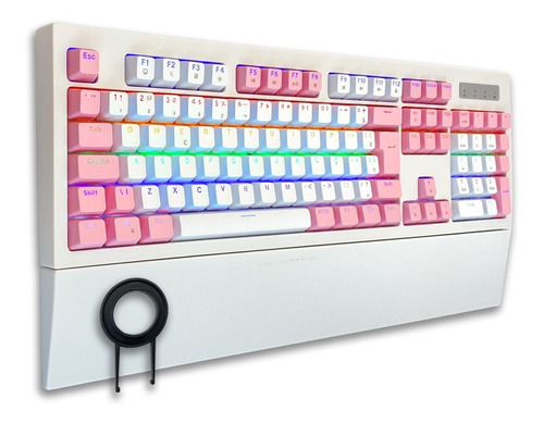 Teclado Gamer Led Rainbow Feminino C/ Apoio De Punho Usb