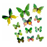 12 Mariposas En 3d Con Adhesivo Decoracion  Verdes