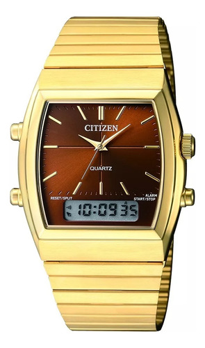 Reloj Citizen Jm054256x Para Hombre Análogo-digital Malla Dorado Bisel Dorado Fondo Marrón