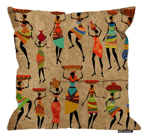 Funda Almohada Africana Cuadrada Lino Y Algodón 50 X 50 Cm