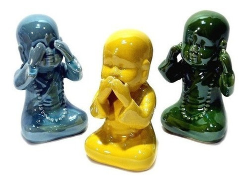 Trio De Budas Sabios Em Ceramica 15229