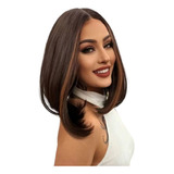 Peruca Lace Wig Cabelo Bio Orgânico Liso  Mechas Acobreado 