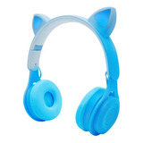 Audífonos Oreja De Gato Bluetooth Y Luces Color Azul