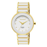 Relógio Feminino Technos Ceramic Branco  Cor Da Correia Dourada E Branca Cor Do Bisel Dourado E Branco