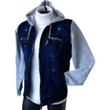 Chaqueta D Jean  Hombre Con Capota Y Mangas Grises