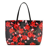 Bolsa Victoria's Secret Maxi Tote Preta Floral Vermelha Cor Preto Detalhes Floral