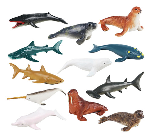 12 Peças Figuras De Animais Marinhos Brinquedo