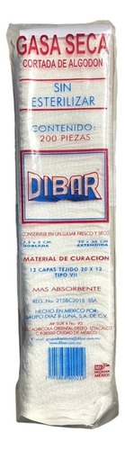 Gasa Seca Dibar Simple Sin Esterilizar De 7.5cm X 5cm En Pack De 200 X 1u