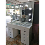 Tocador Vanity Hollywood Cubierta De Cristal Sin Taburete 