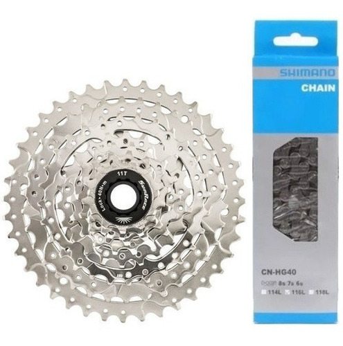 Cassete K7 Sunrace 8v 11-40 + Corrente Shimano Hg40 6, 7, 8v