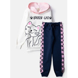 Conjunto Infantil Feminino Moletom Com Capuz Lovely Cat Crem