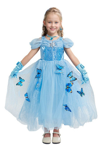 Vestido De Princesa Con Mariposa&diadema D Pelucas Para Niña