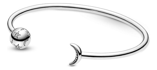 Pulsera Pandora Original Abierta Luna Y Estrellas , Plata925