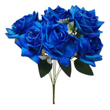 Buquê De Rosas Diamantes Artificial Azul Grande Toque Real