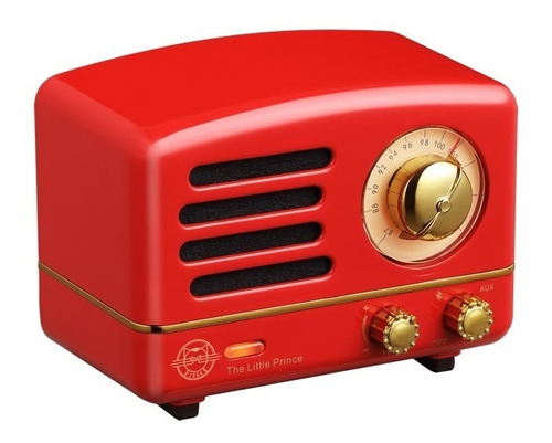 Bocina Bluetooth Y Radio Fm Vintage Metal Rojo