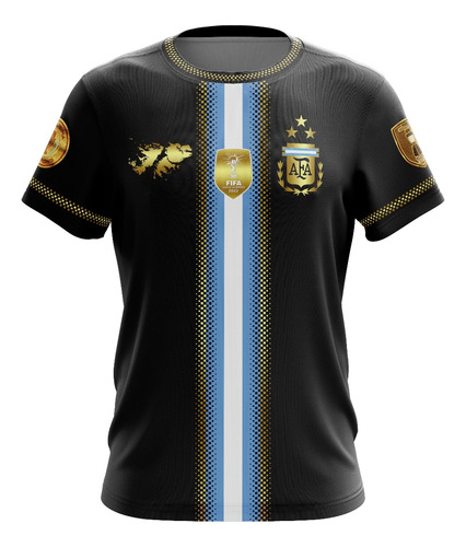 Remera Camiseta Negra Con Bandera Argentina Mundial Malvinas