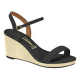 Sandalia Feminina Vizzano Anabela Shine Preto Dourado