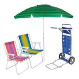 Kit 2 Cadeira Alta Carrinho De Praia Avanço Guarda Sol 2,4m